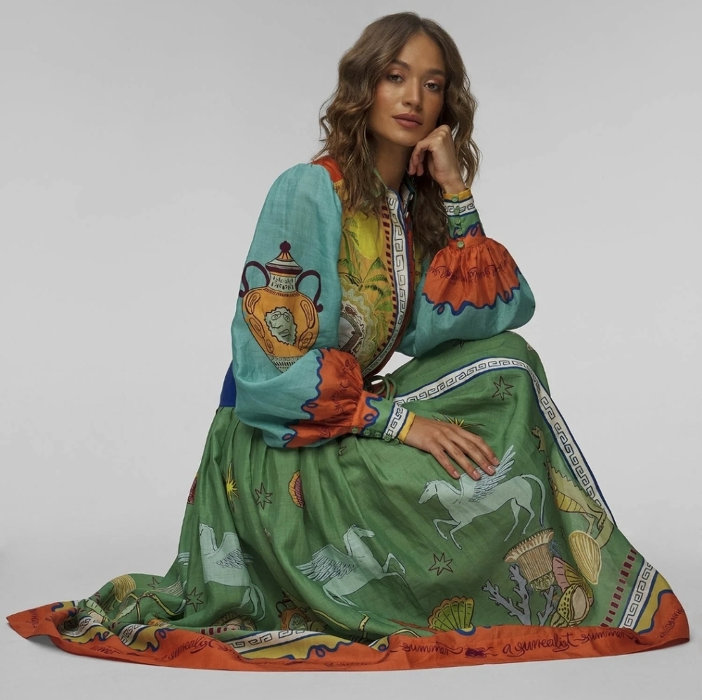 ALEMAIS SURREALIST SUMMER RAMIE SHIRTDRESS - ALEMAIS Size S Label Is Missing